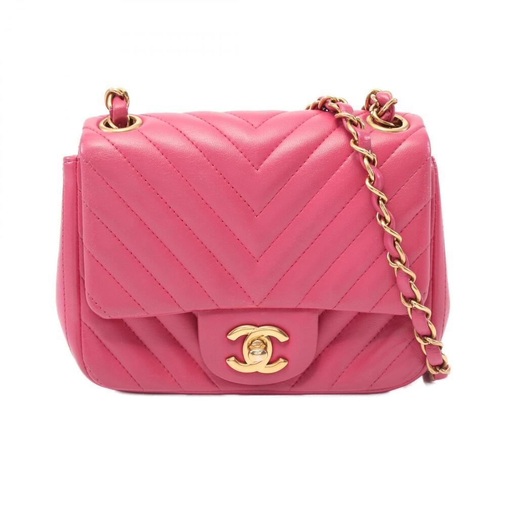 Chanel Flap Bag Chevron V stitch Shoulder Lambskin Leather Pink
